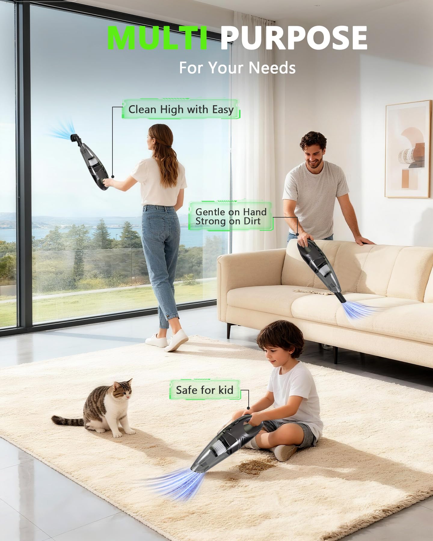 Cordless Handheld Car Vacuum — 8,000Pa Suction with 3 Attachments