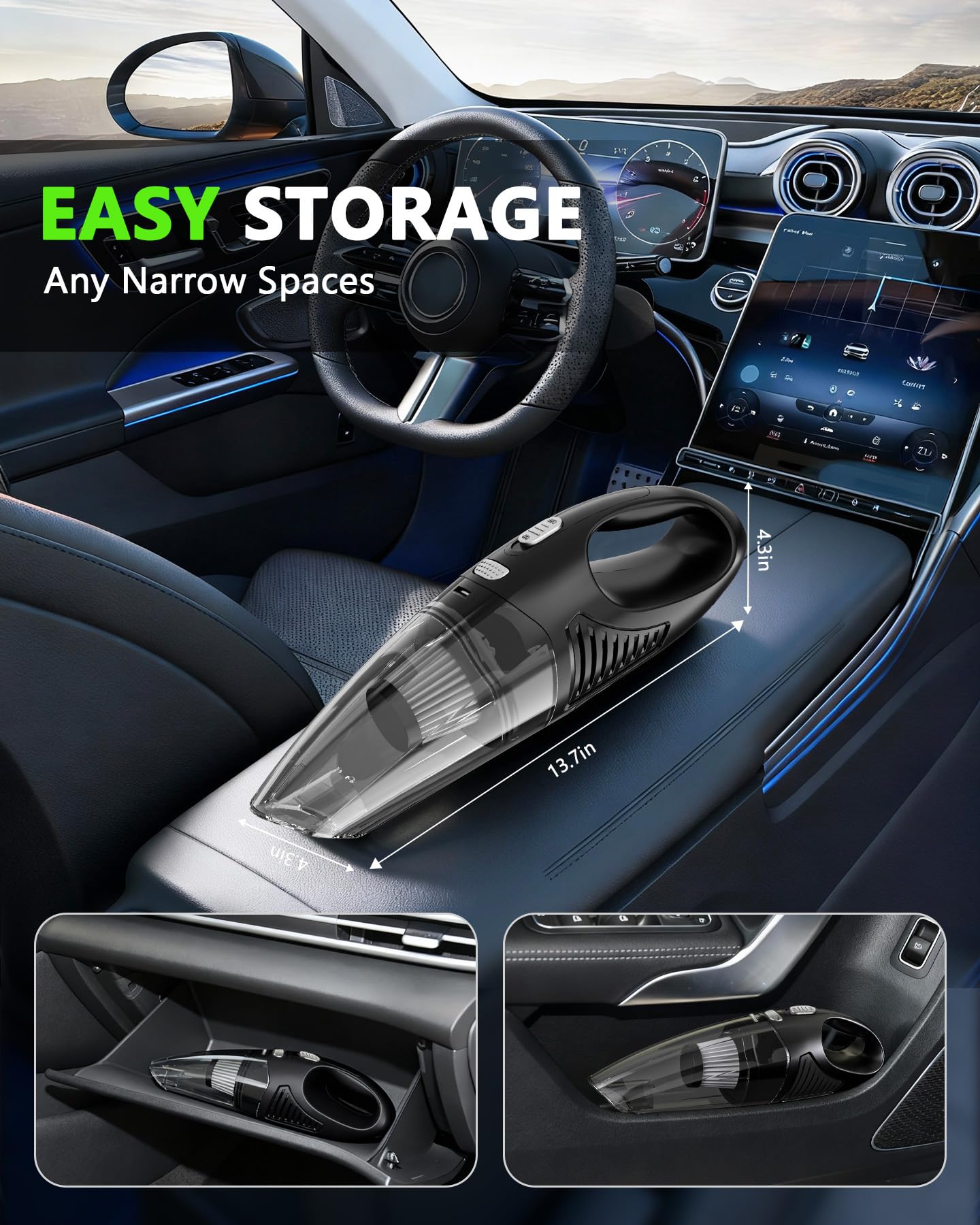 Cordless Handheld Car Vacuum — 8,000Pa Suction with 3 Attachments